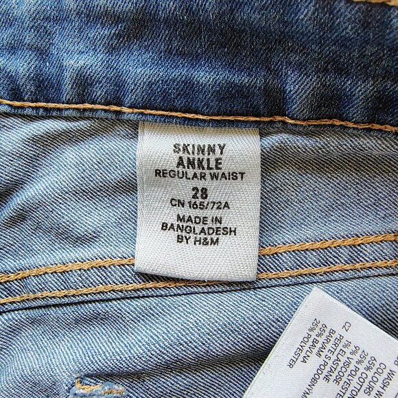 H&M Jeans Womens Size W28 Blue Skinny Ankle Regular Waist Zip Stretch - Picture 6 of 8